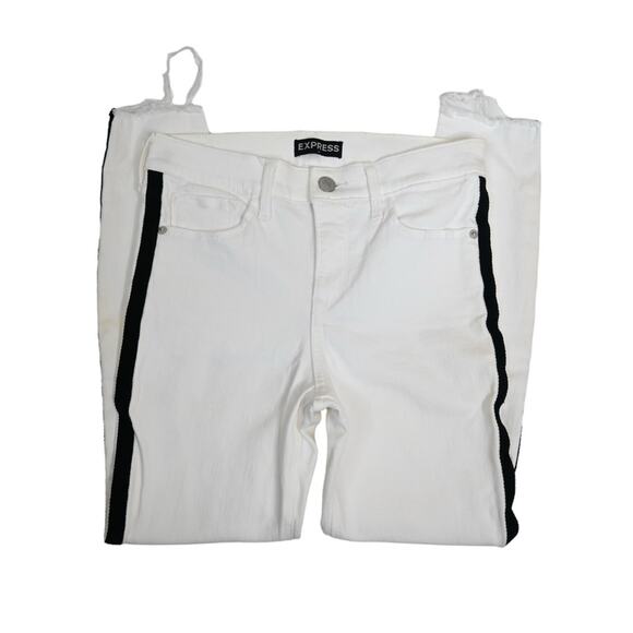 EXPRESS Womens 0 Mid Rise Cropped Legging Side Stripe White Jeans - Picture 4 of 11